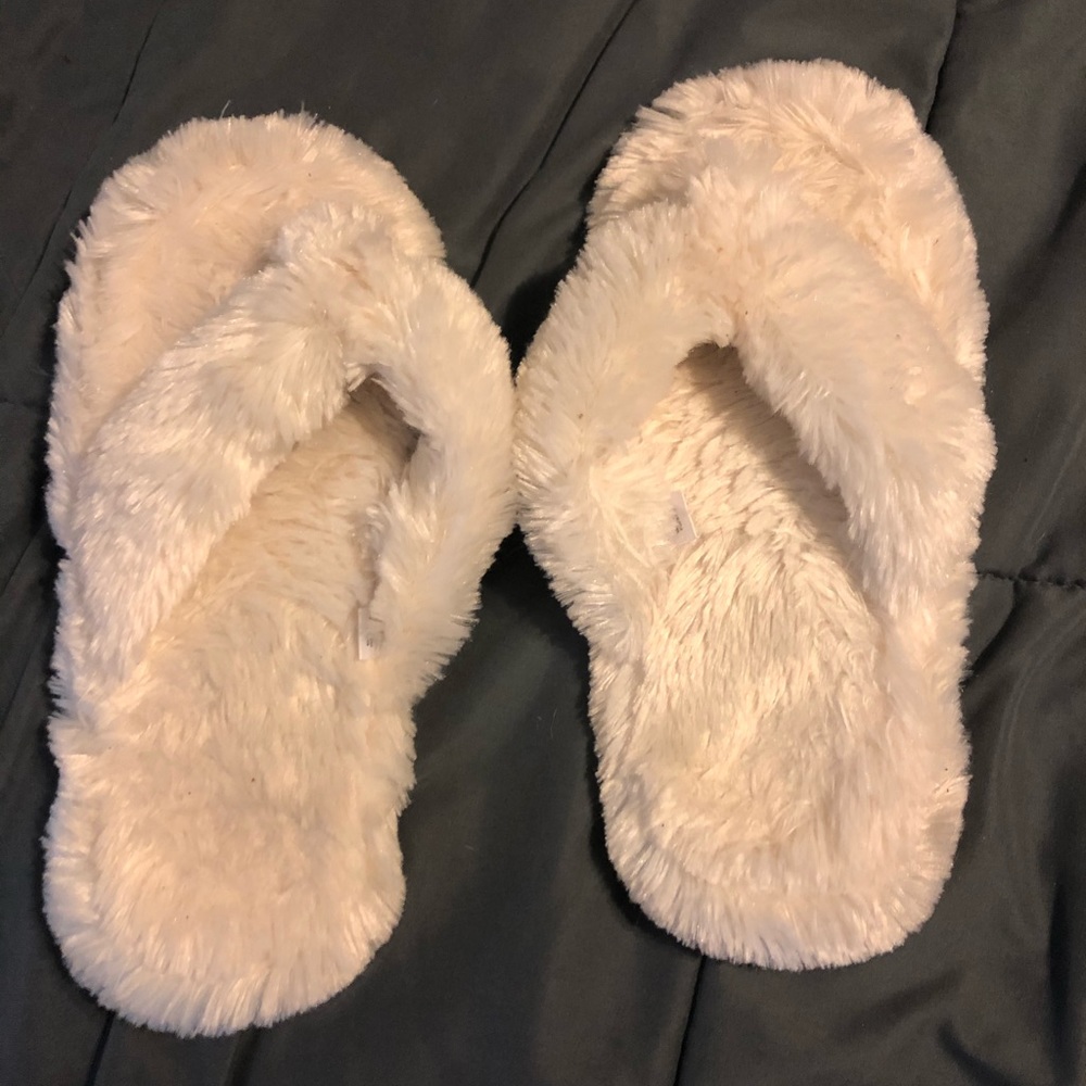 White fluffy slippers